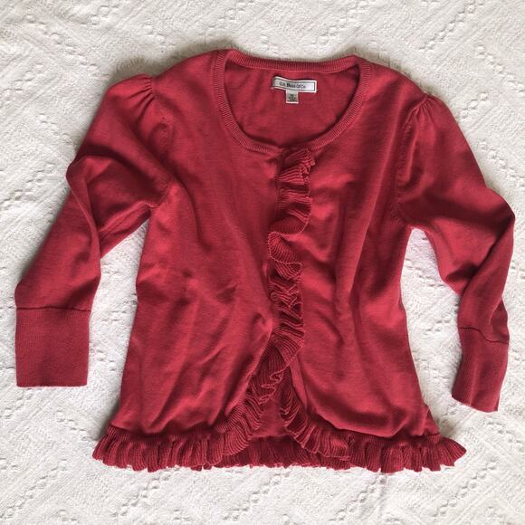 Y2K G.H. Bass & Co. Red Cardigan Sweater Women's Medium Ruffles Coquette Twee - Picture 1 of 7